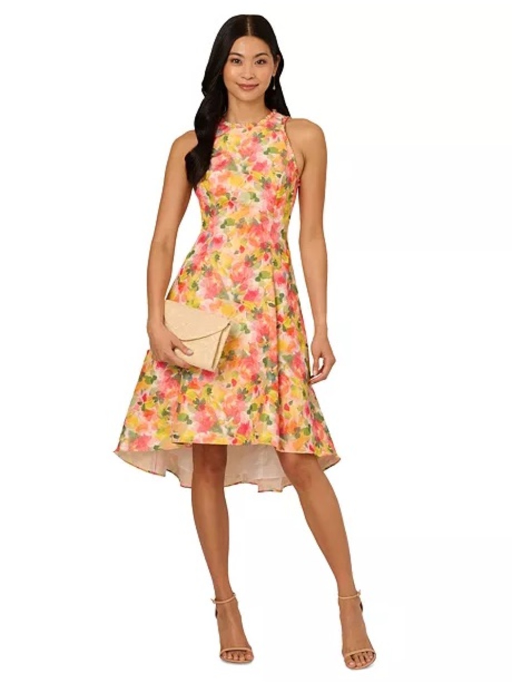 NWT Adrianna Papell Floral-Print Ruffle-Trim Dress - 8